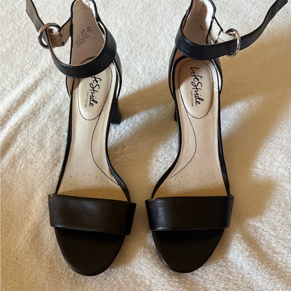 Life Stride Black Ankle Strap Heels